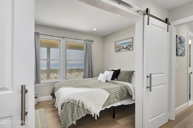 209 E 20th St, Long Beach Twp, NJ 08008 - bedroom with a barn door, wood finished floors, and recessed lighting