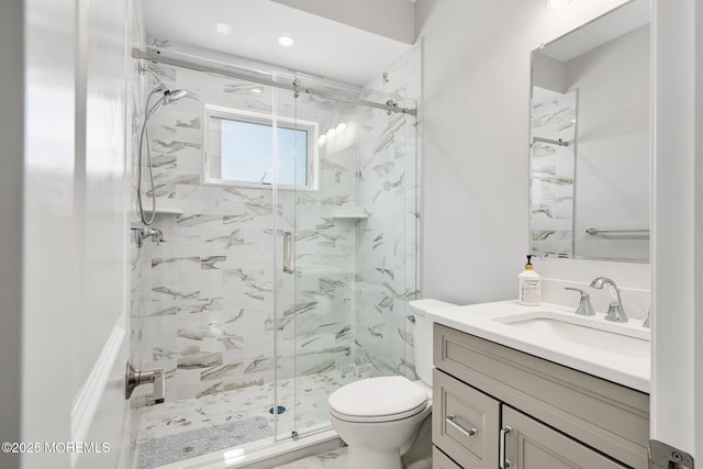 209 E 20th St, Long Beach Twp, NJ 08008 - full bathroom featuring vanity, a marble finish shower, and recessed lighting