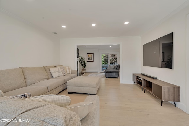 18 Rowena Rd, Manalapan, NJ 07726 - living area featuring crown molding, recessed lighting, and light wood-style flooring