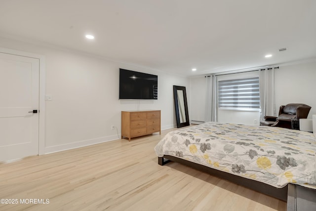 18 Rowena Rd, Manalapan, NJ 07726 - bedroom with ornamental molding, recessed lighting, light wood finished floors, and a baseboard heating unit