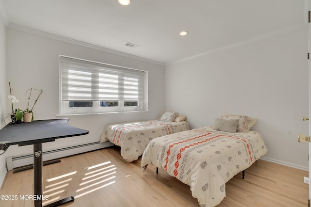 18 Rowena Rd, Manalapan, NJ 07726 - bedroom with a baseboard heating unit, crown molding, wood finished floors, and recessed lighting