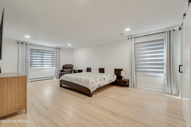 18 Rowena Rd, Manalapan, NJ 07726 - bedroom featuring a baseboard radiator, light wood finished floors, and recessed lighting