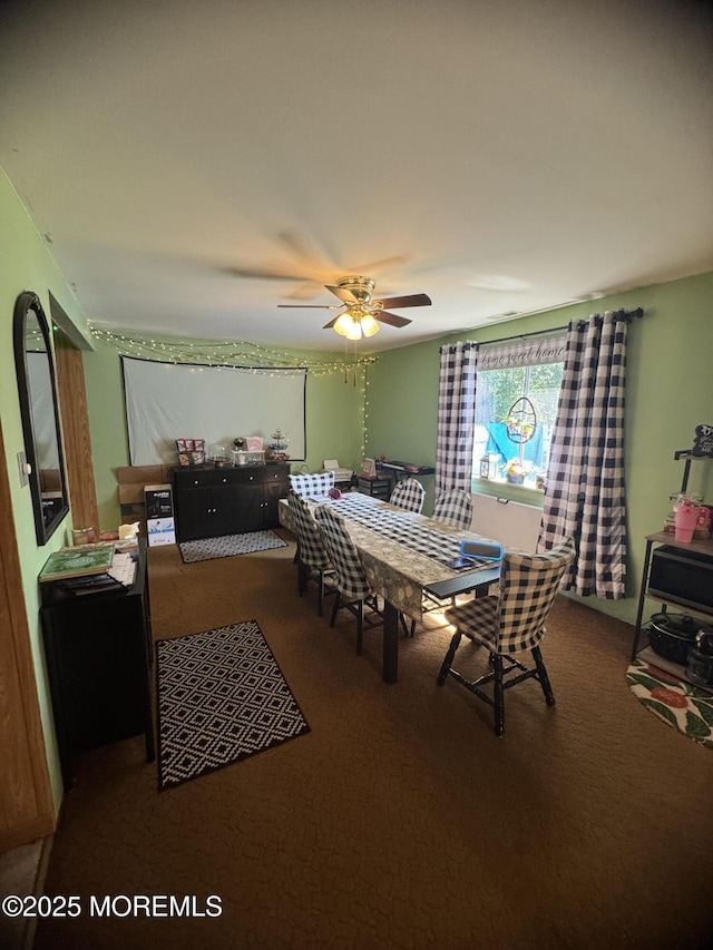 9 Winnebago Trl, Browns Mills, NJ 08015 - dining area with carpet flooring and ceiling fan