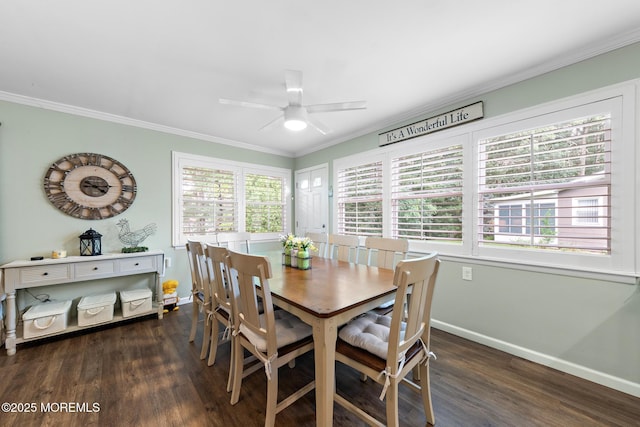 14 Campion Ct, Brick, NJ 08724 - dining area featuring dark wood-style flooring, ornamental molding, and ceiling fan