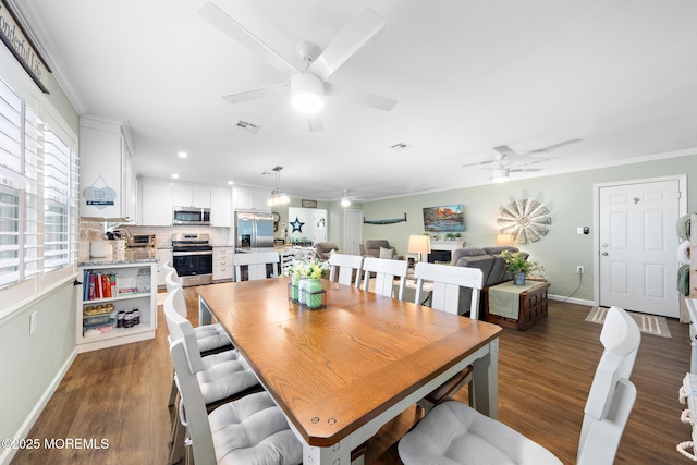 14 Campion Ct, Brick, NJ 08724 - dining space featuring ceiling fan, crown molding, wood finished floors, and recessed lighting