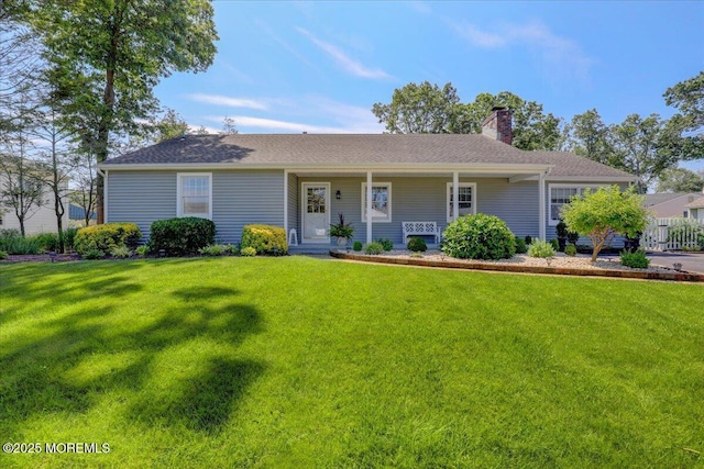48 Crest Dr, Brick, NJ 08724 - single story home featuring a chimney, a front lawn, and covered porch