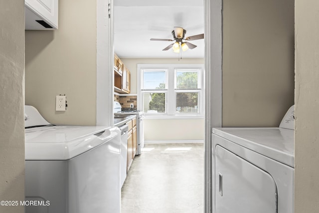 93 Barker Ave, Shrewsbury Twp, NJ 07724 - washroom with washing machine and clothes dryer, ceiling fan, and cabinet space