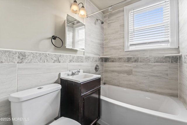 93 Barker Ave, Shrewsbury Twp, NJ 07724 - full bathroom with vanity, shower / washtub combination, tile walls, and plenty of natural light