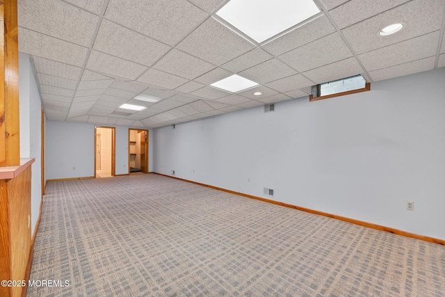 38 Pine St, Lincroft, NJ 07738 - finished basement with a paneled ceiling, carpet, and recessed lighting