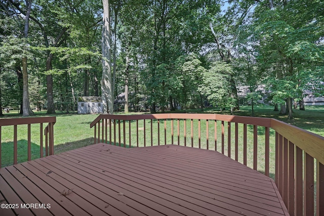 38 Pine St, Lincroft, NJ 07738 - wooden terrace featuring a lawn and view of wooded area