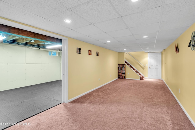 627 Meadow Run, Brick, NJ 08724 - finished basement with carpet floors, stairway, and recessed lighting