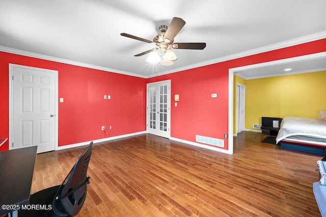 6 Opatut Ct, Morganville, NJ 07751 - unfurnished office with a ceiling fan, wood finished floors, and ornamental molding
