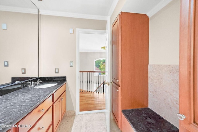 6 Opatut Ct, Morganville, NJ 07751 - bathroom with ornamental molding and vanity