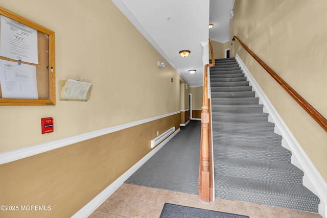 215 Sloan Ct, Matawan, NJ 07747 - staircase with carpet and tile patterned flooring