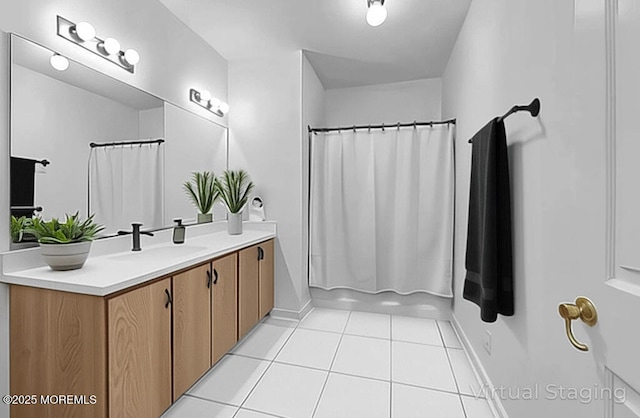 215 Sloan Ct, Matawan, NJ 07747 - bathroom featuring vanity, tile patterned floors, and shower / bathtub combination with curtain