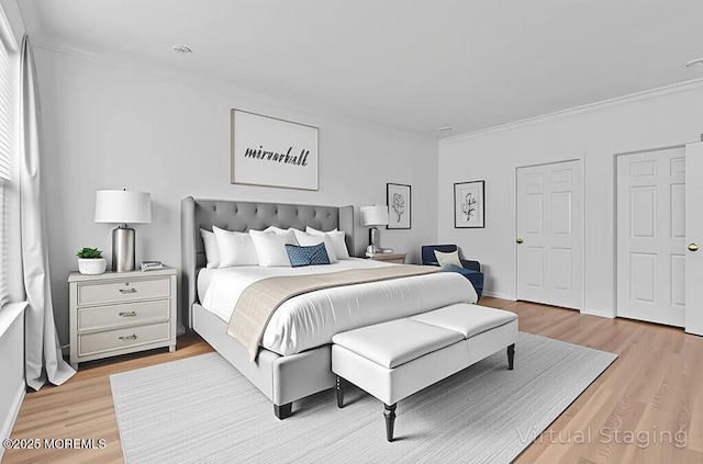 215 Sloan Ct, Matawan, NJ 07747 - bedroom featuring light wood-type flooring and crown molding