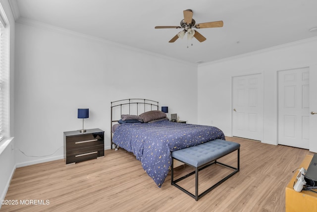 215 Sloan Ct, Matawan, NJ 07747 - bedroom featuring ornamental molding, light wood-style flooring, and ceiling fan