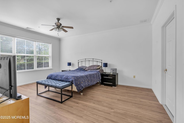 215 Sloan Ct, Matawan, NJ 07747 - bedroom featuring crown molding, light wood-style flooring, and a ceiling fan