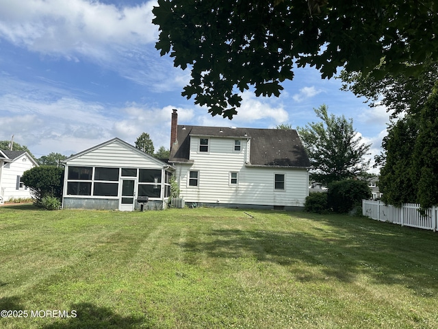 7 Tabor St, Little Silver, NJ 07739 - rear view of house with a sunroom and a chimney
