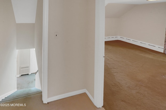 7 Tabor St, Little Silver, NJ 07739 - additional living space with radiator heating unit, carpet floors, vaulted ceiling, and a baseboard heating unit