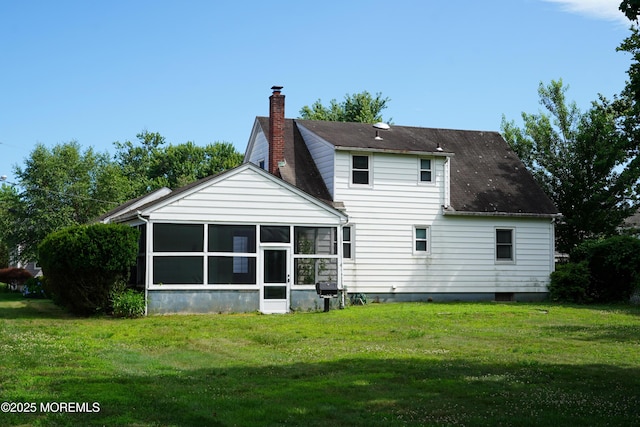 7 Tabor St, Little Silver, NJ 07739 - rear view of house with a sunroom, a chimney, and a lawn
