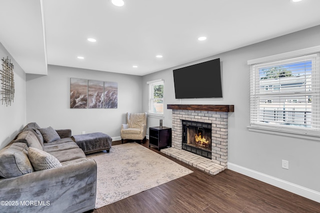 8 Blueberry Path, Howell, NJ 07731 - living area featuring recessed lighting, a fireplace, and dark wood-style flooring