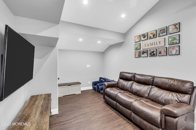8 Blueberry Path, Howell, NJ 07731 - living area with recessed lighting, wood finished floors, and lofted ceiling