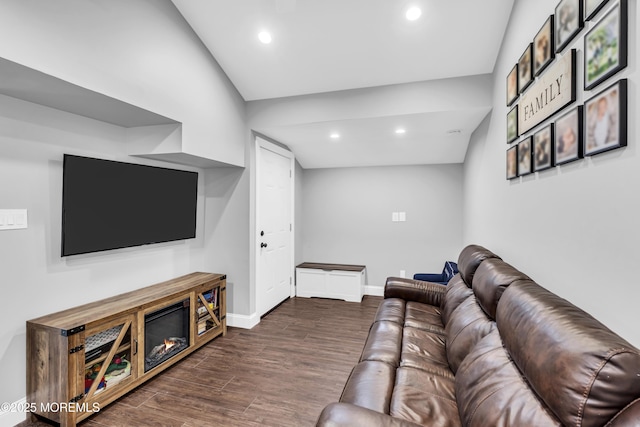 8 Blueberry Path, Howell, NJ 07731 - living room with recessed lighting, dark wood finished floors, and vaulted ceiling