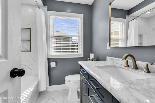 8 Blueberry Path, Howell, NJ 07731 - bathroom featuring marble finish flooring, vanity, and shower / tub combo with curtain