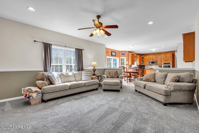 1 Opal Ct, Jackson, NJ 08527 - carpeted living area featuring recessed lighting and a ceiling fan