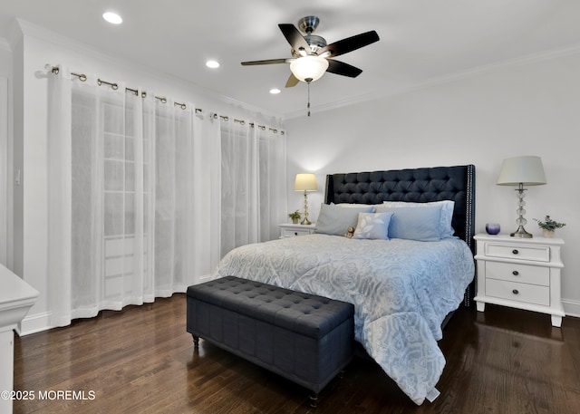 141 Twin Rivers Dr, Toms River, NJ 08753 - bedroom with crown molding, wood finished floors, recessed lighting, and a ceiling fan