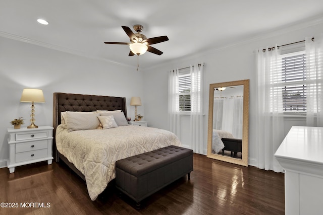 141 Twin Rivers Dr, Toms River, NJ 08753 - bedroom featuring dark wood-style floors, crown molding, and ceiling fan
