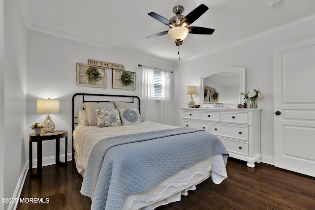 141 Twin Rivers Dr, Toms River, NJ 08753 - bedroom with dark wood finished floors, crown molding, and ceiling fan