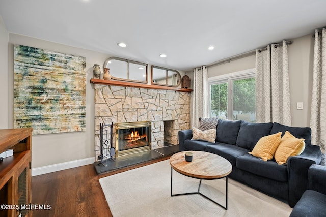 2 Independence Dr, Aberdeen, NJ 07747 - living area with a fireplace, wood finished floors, and recessed lighting