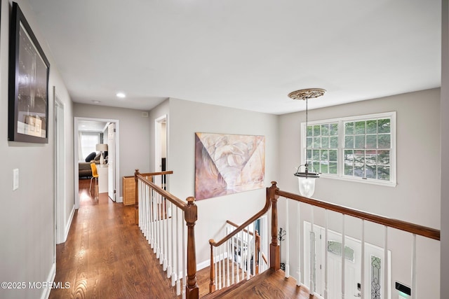 2 Independence Dr, Aberdeen, NJ 07747 - hallway with an upstairs landing, wood finished floors, and recessed lighting