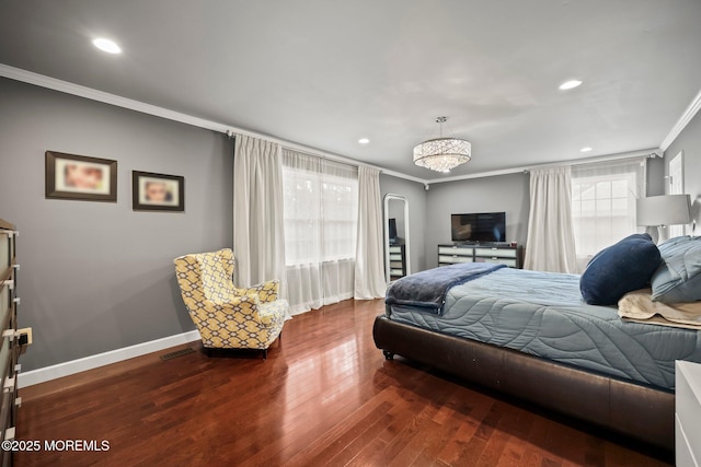 2 Independence Dr, Aberdeen, NJ 07747 - bedroom with ornamental molding, wood finished floors, recessed lighting, and a chandelier