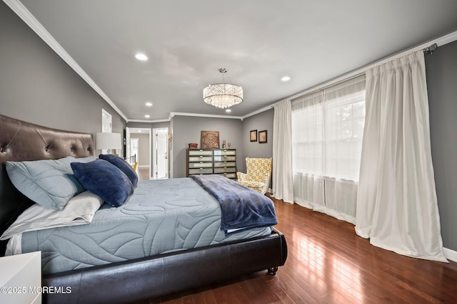 2 Independence Dr, Aberdeen, NJ 07747 - bedroom featuring crown molding, recessed lighting, hardwood / wood-style flooring, and a chandelier