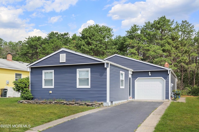 8 Portsmouth Dr, Toms River, NJ 08757 - view of front of property with an attached garage, driveway, a front yard, and a chimney
