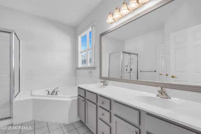 252 Enclave Blvd, Lakewood, NJ 08701 - full bathroom featuring a garden tub, double vanity, a stall shower, and tile patterned floors