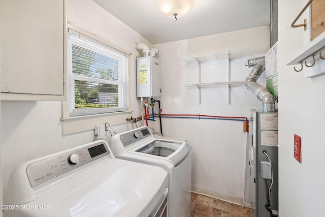 6 Redwood Rd, Howell, NJ 07731 - washroom featuring washing machine and dryer, water heater, and cabinet space