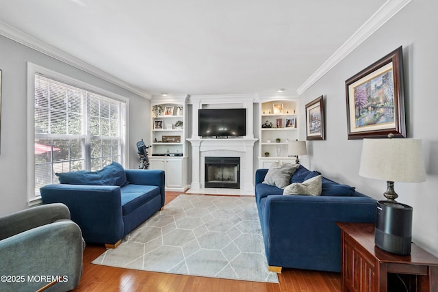 86 Lorelei Dr, Howell, NJ 07731 - living area with light wood finished floors, a fireplace, and crown molding