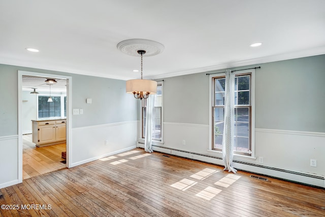 215 Parkertown Dr, Little Egg Harbor, NJ 08087 - unfurnished room featuring light wood finished floors, a baseboard radiator, a chandelier, and recessed lighting