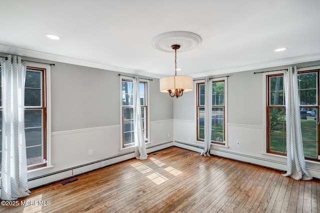 215 Parkertown Dr, Little Egg Harbor, NJ 08087 - empty room with a chandelier, hardwood / wood-style floors, ornamental molding, and recessed lighting