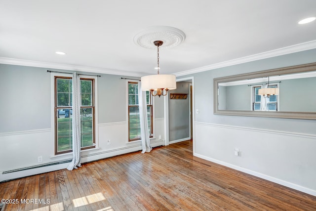 215 Parkertown Dr, Little Egg Harbor, NJ 08087 - empty room featuring a chandelier, hardwood / wood-style floors, crown molding, and recessed lighting