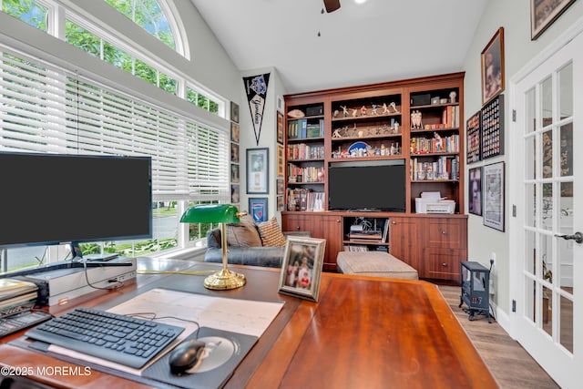 16 Vecchio Rd, Manchester, NJ 08759 - office with wood finished floors, vaulted ceiling, and a ceiling fan