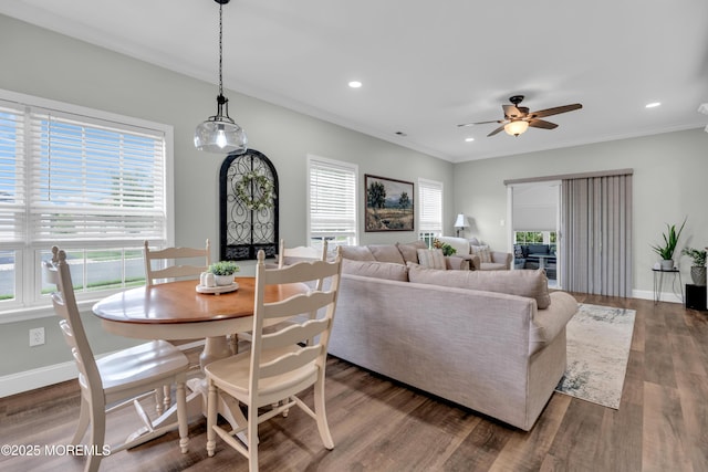 16 Vecchio Rd, Manchester, NJ 08759 - dining area featuring ceiling fan, plenty of natural light, wood finished floors, crown molding, and recessed lighting