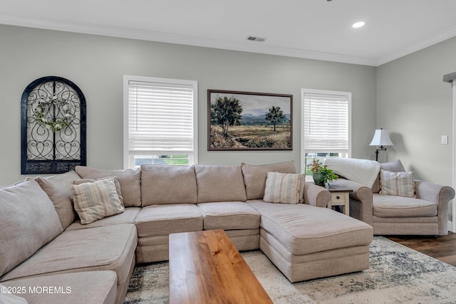 16 Vecchio Rd, Manchester, NJ 08759 - living area featuring ornamental molding, recessed lighting, and wood finished floors