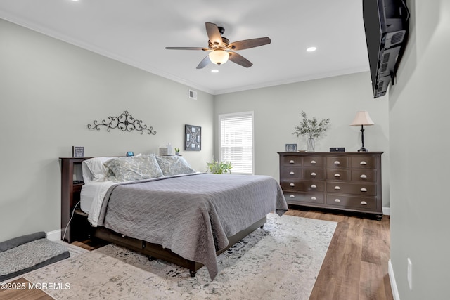 16 Vecchio Rd, Manchester, NJ 08759 - bedroom with wood finished floors, crown molding, recessed lighting, and ceiling fan