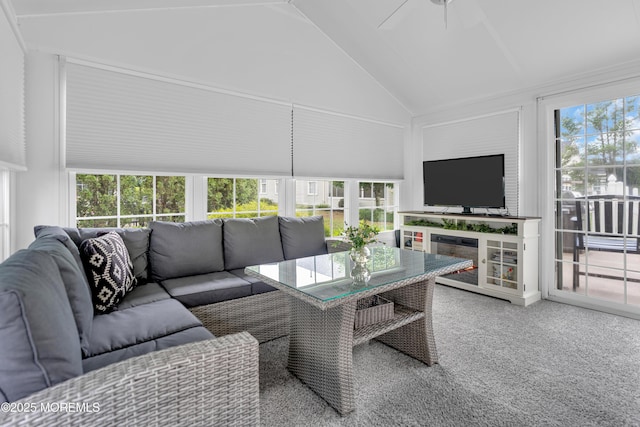 16 Vecchio Rd, Manchester, NJ 08759 - living area with vaulted ceiling, carpet floors, and ceiling fan