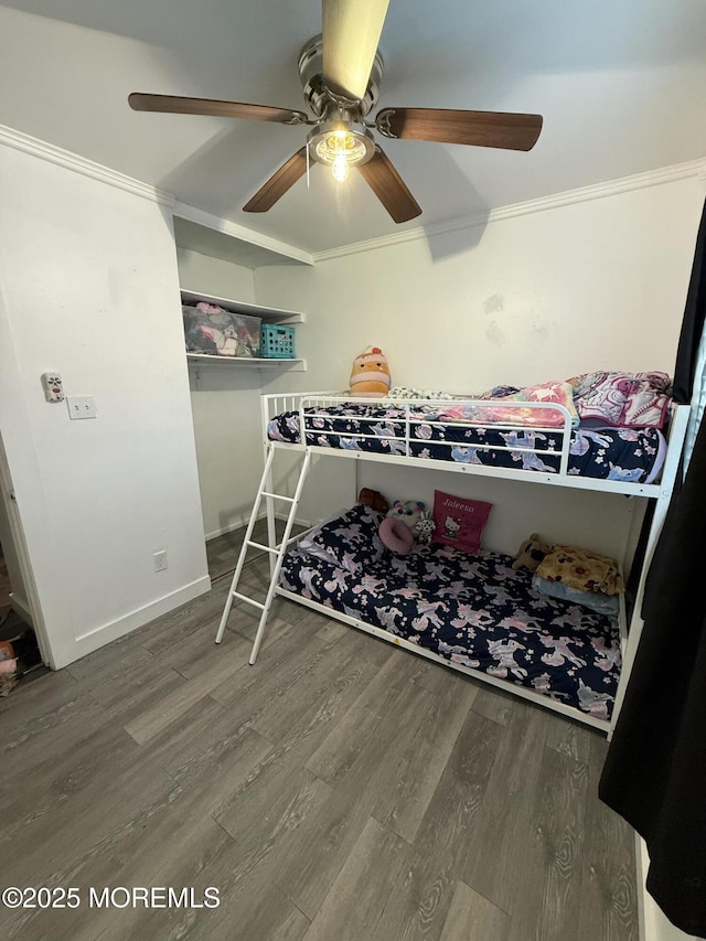 153 Schooner Ave, Barnegat, NJ 08005 - bedroom featuring wood finished floors, ceiling fan, and crown molding